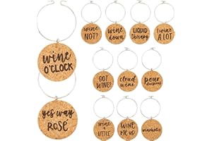 12-Pack Funny and Humorous Wine Charms for Stem Glasses, 1-Inch Cork Drink Marker Tags with Gift Box for Dinner Party, Birthd