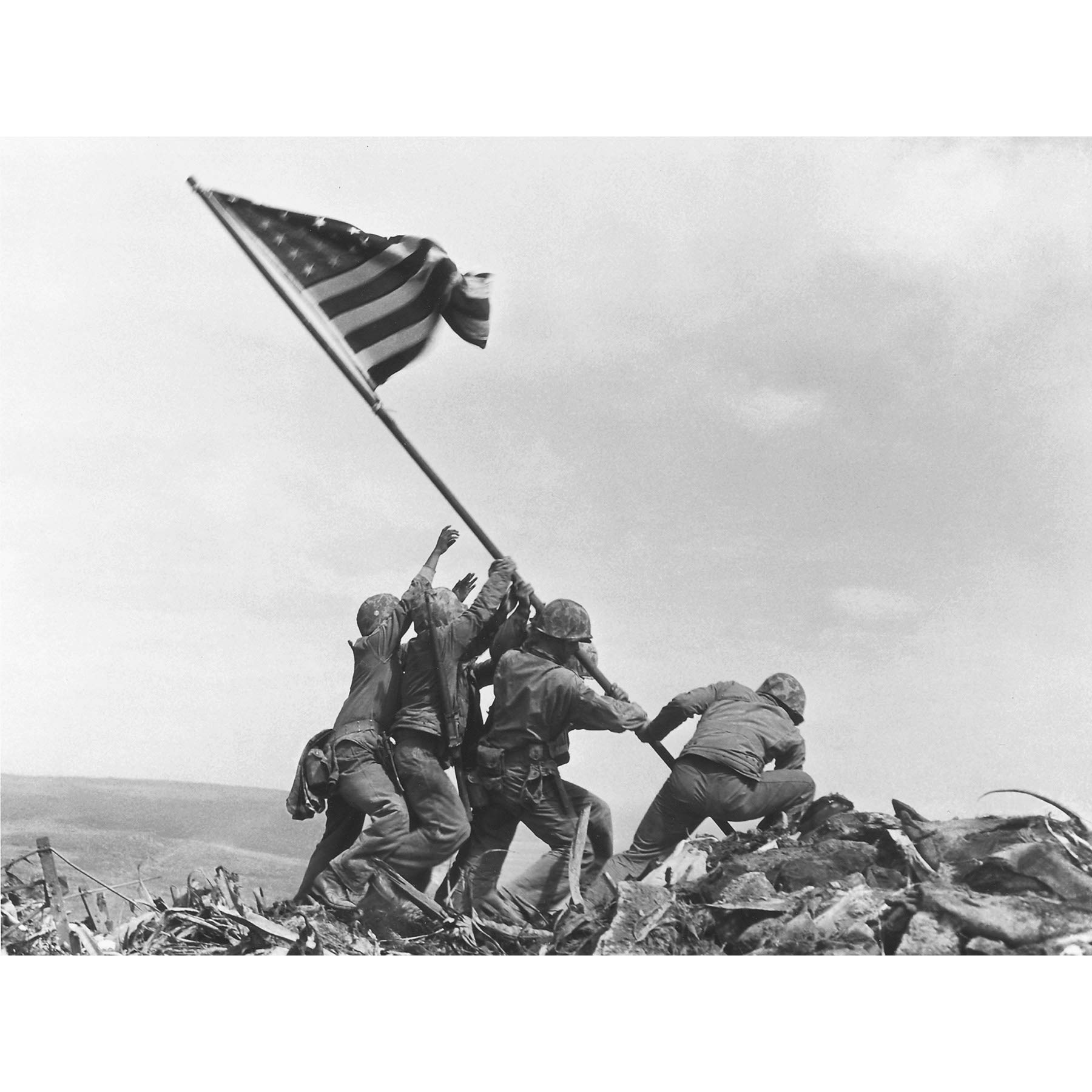 Rosenthal Raising Flag Iwo Jima Iconic WWII Photo Premium Wall Art Canvas Print 18X24 Inch