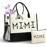 InnoBeta Mimi Gifts for Grandma, Canvas Tote Bag on Christmas or Birthday, Tote with Top Zipper Closure and Shoulder Strap - Blessed Mimi