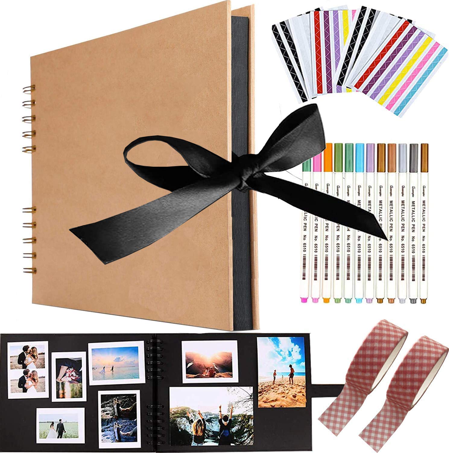 DIY Scrapbook, Viwril 80 Pages Photo Album Memory Books 12 x 8 inch A4 Craft Paper DIY Handmade Album With 12 Metallic Marker Pens for Mother's Day Gift Anniversary Wedding, Travelling Gift (Brown)
