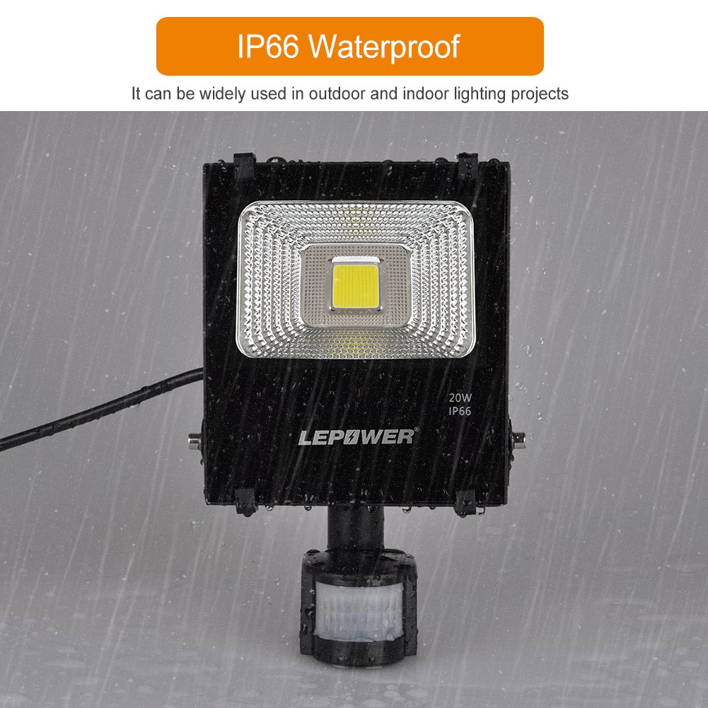 LEPOWER 20W Motion Flood Lights,1600lm Super Bright Outdoor LED Floodlights,Waterproof,Daylight White 6000K,PIR Sensor security Light, Motion Light for Entryways, Stairs,Yard,Patio and Garage(NO PLUG)