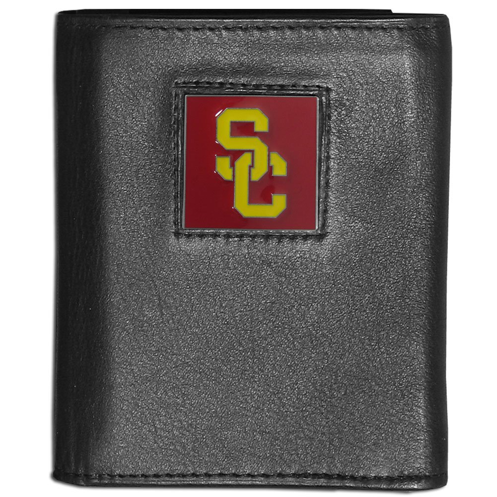 Siskiyou NCAA Sports Mens USC Trojans Deluxe Leather Tri-fold Wallet Packaged in Gift Box One Size Black