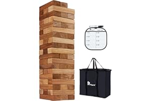 Pointyard Giant Tumble Tower [Stack up to 5FT], Retro Pine Wooden Tumble Timber Indoor Game for Teenagers & Adults - Classic Stacking Block Party Game with 1 Dice | Scoreboard | Carry Bag