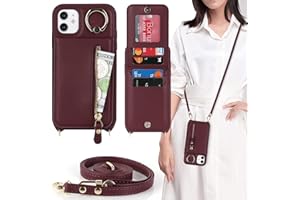 DEYHU iPhone 11 Phone Case with Card Holder for Women, iPhone 11 Case Wallet with Strap Credit Card Slots Crossbody with Kickstand Zipper Shockproof Case for iPhone11 - Red Wine