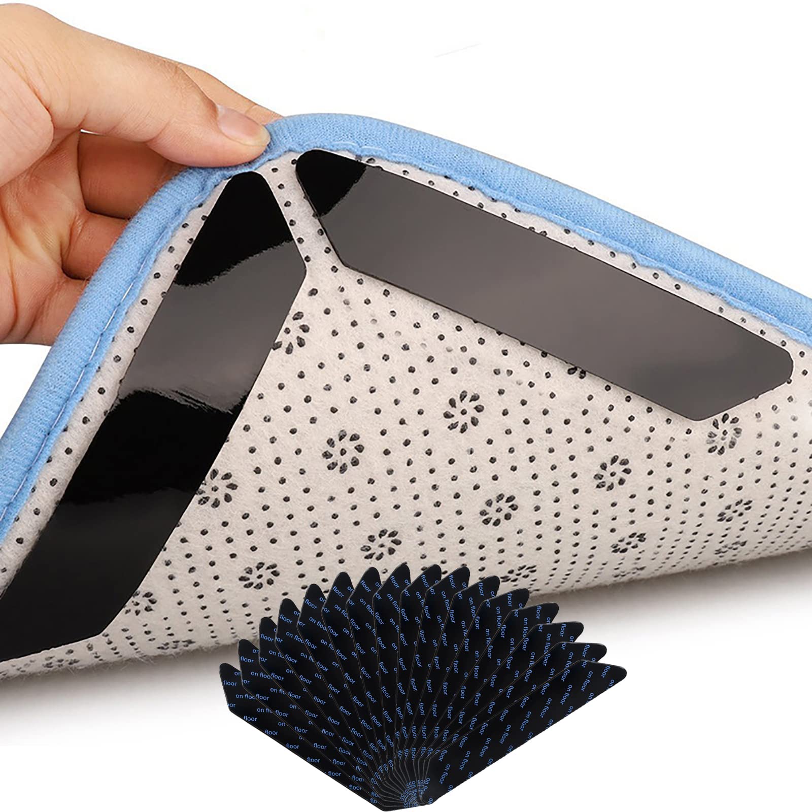 SHULLIN Pack of 16 Washable Non-Slip Mat Carpet Non-Slip Underlay Carpet Gripper Sticker Carpet Corners Non-Slip Carpet Stopper for Carpets Mats (Black)