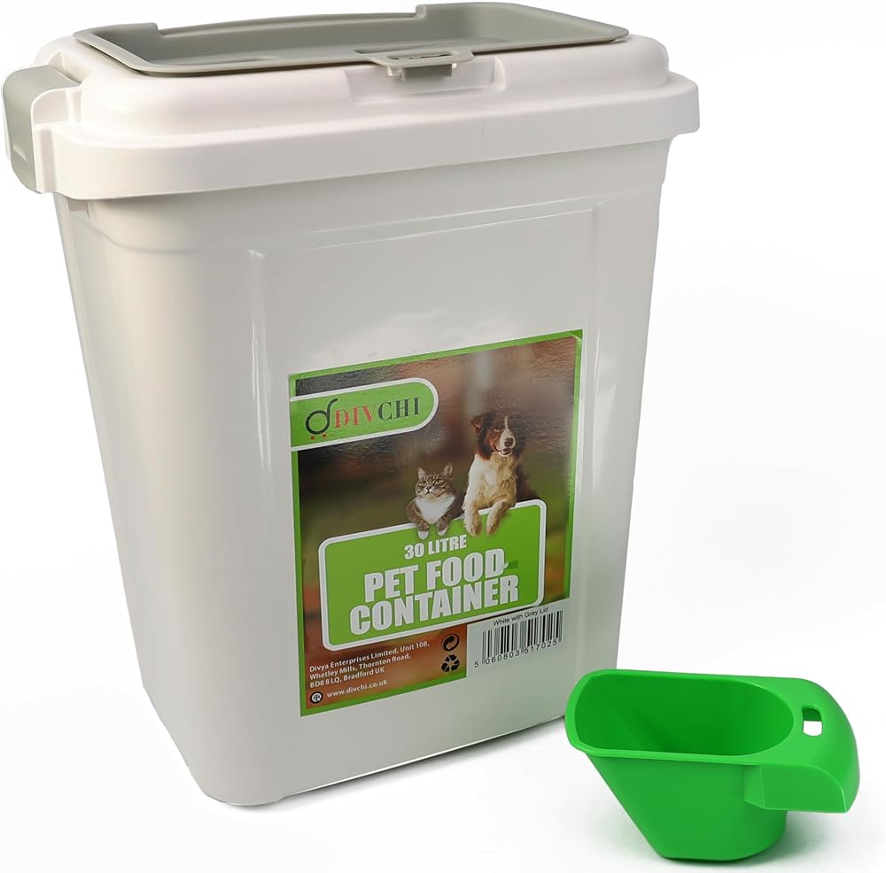 DIVCHI 30L Pet Food Storage Container with Flip Top and Scoop White
