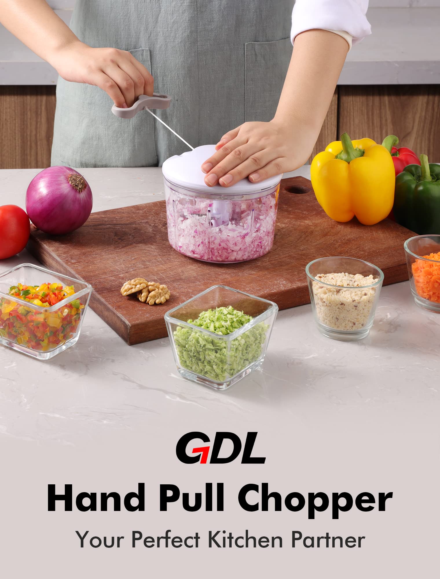 GDL Zwiebelschneider mit Seilzug,800ML Zwiebel Zerkleinerer Gemüseschneider 9