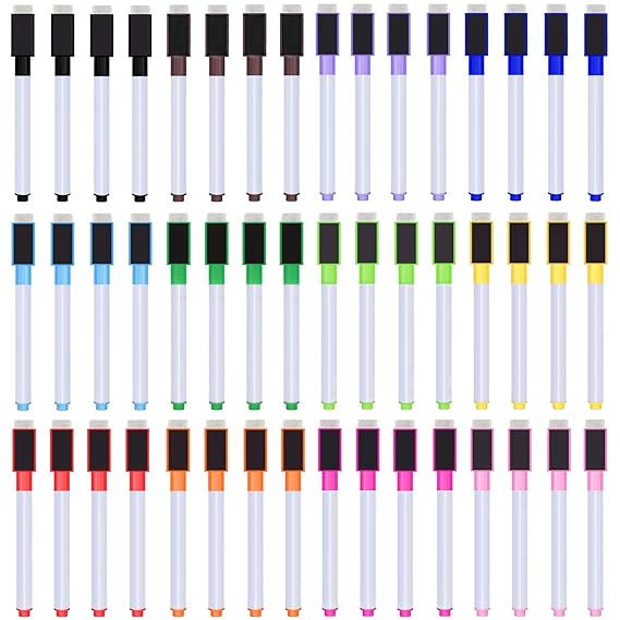 SIQUK 48 Stück Marker für trockenes Löschen Großer magnetischer Whiteboard-Marker Feine Spitzenmarkierungen 12 helle Farben L
