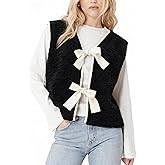 Majdan Womens Sherpa Vest with Bow Tie Fuzzy Fleece Vest Sleeveless Cardigan Outwear