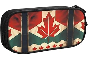 Retro Canada Flag Print Large Pencil Case Pouch With Zipper,Adults Office Travel Stationery Makeup Bag