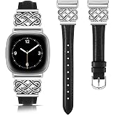 TOYOUTHS Slim Leather Band Compatible with Fitbit Versa 4 3/Fitbit Sense 2 1 Band Women, Celtic Dressy Thin Fashion Designer Premium Leather Strap for Versa 3 4 Sense 2 Smartwatch