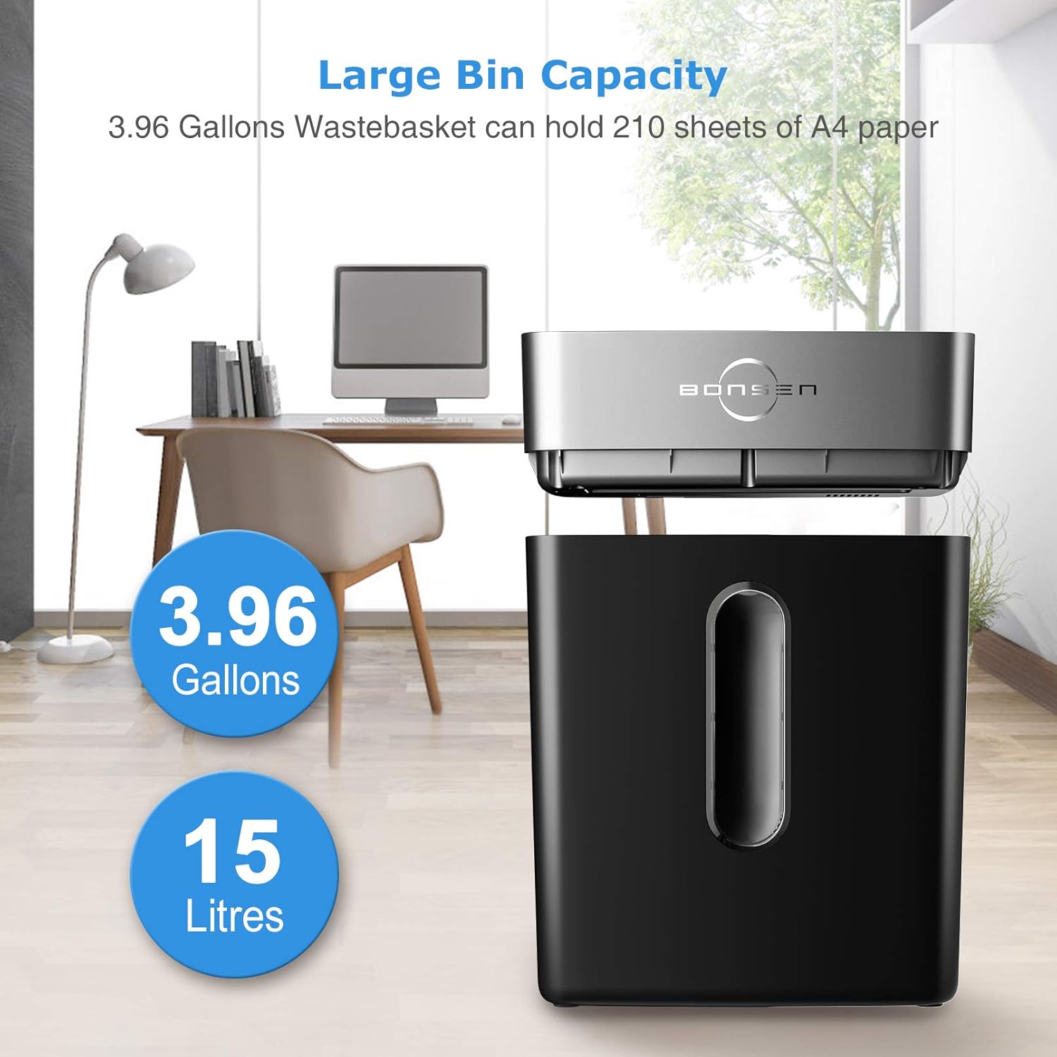 BONSEN Paper Shredder, 8-Sheets Cross Cut Paper Staples and Credit Card, High Security Level P-4 Shredder for Office Home Use with 3.96 Gallons Wastebasket, Black : Electronics