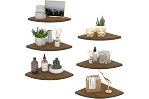 HORLIMER 6 Pack Wall Mount Floating Corner Shelf, Rustic Wood Colored Corner Wall Shelves for Bedroom, Living Room, Bathroom, Kitchen