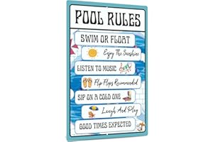 Putuo Decor Pool Rules Sign, Indoor/Outdoor Swimming Pool Party Decorations, 12x8 Inches Funny Aluminum Metal Sign