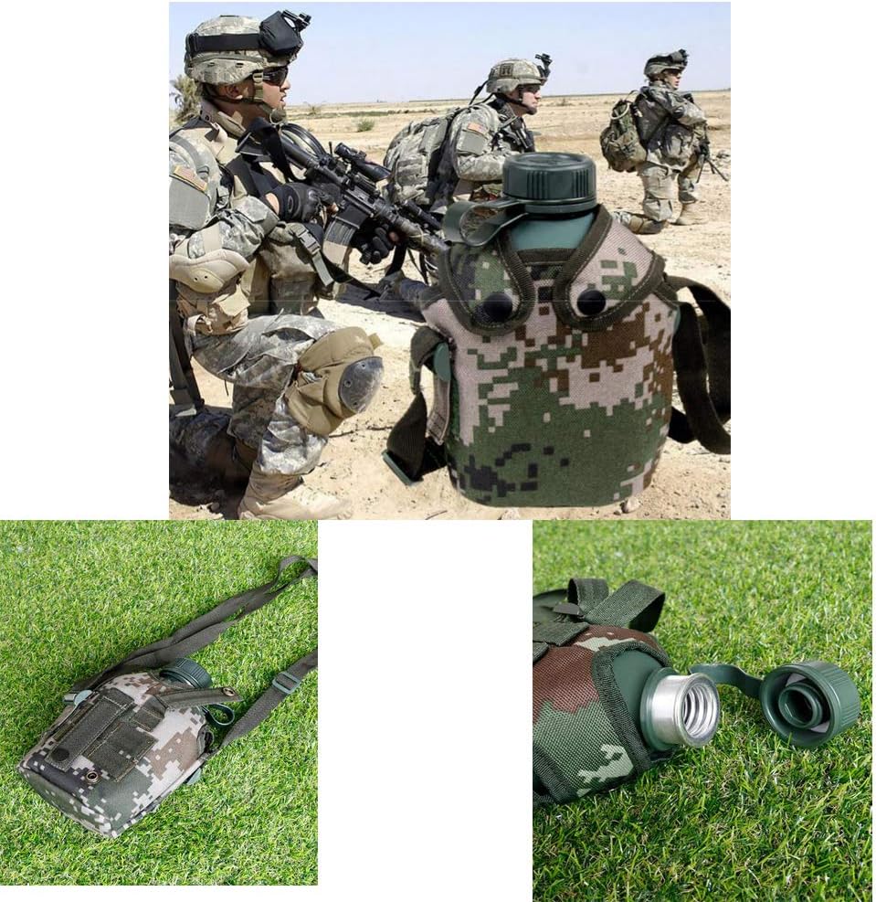 Jadedragon Military Canteen Water Bottle, Aluminium Water Canteen Reinforced Nylon Cover Belt Holster, Capacity 1/1.5/2/2.5/3L Portable Water Bottles with Shoulder Strap