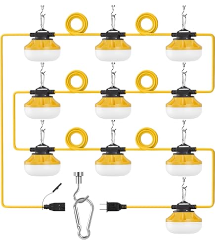 NS 50FT Construction String Lights LED Industrial Grade Super Bright Construction Sites Temporary Work Renovation Jobsite Outdoor Lighting 5 Bulbs Cl