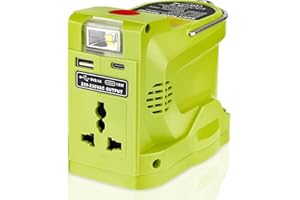 Hipoke Power Inverter for Ryobi ONE+ 18V Li-ion Ni-cad Ni-Mh Battery, 20V to 120V Adapter with USB Port, TYPE-C Port and 280LM LED Light, 200W DC to AC Power Source for Camping Emergency(Tool Only)