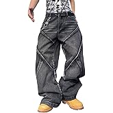 DFGIGT Mens Baggy Jeans Patchwork Y2k Hip Hop Wide Leg Denim Pants Casual Loose Fit Trousers Streetwear