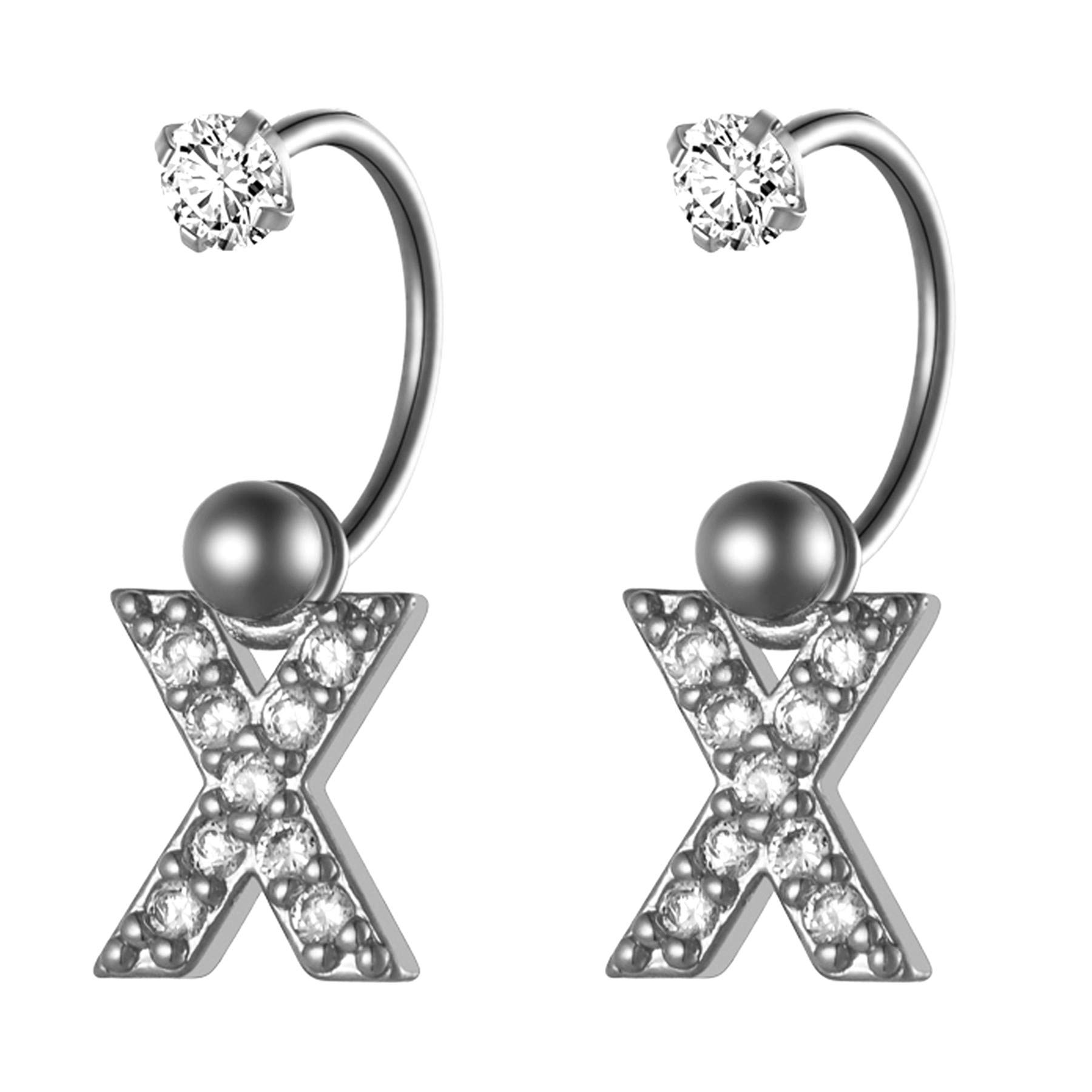 Cupimatch Zircon Dangle Circular Barbells Stud Earrings Alphabet 26 Initial Letters Stainless Steel Navel Button Rings jewelry Gift for Women Girls