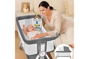 Baby Bassinet Bedside Sleeper, Madewell Living 4-in-1 Bedside Bassinet with Wheels, 6-Height Adjustable Bassinet with Soft Ma