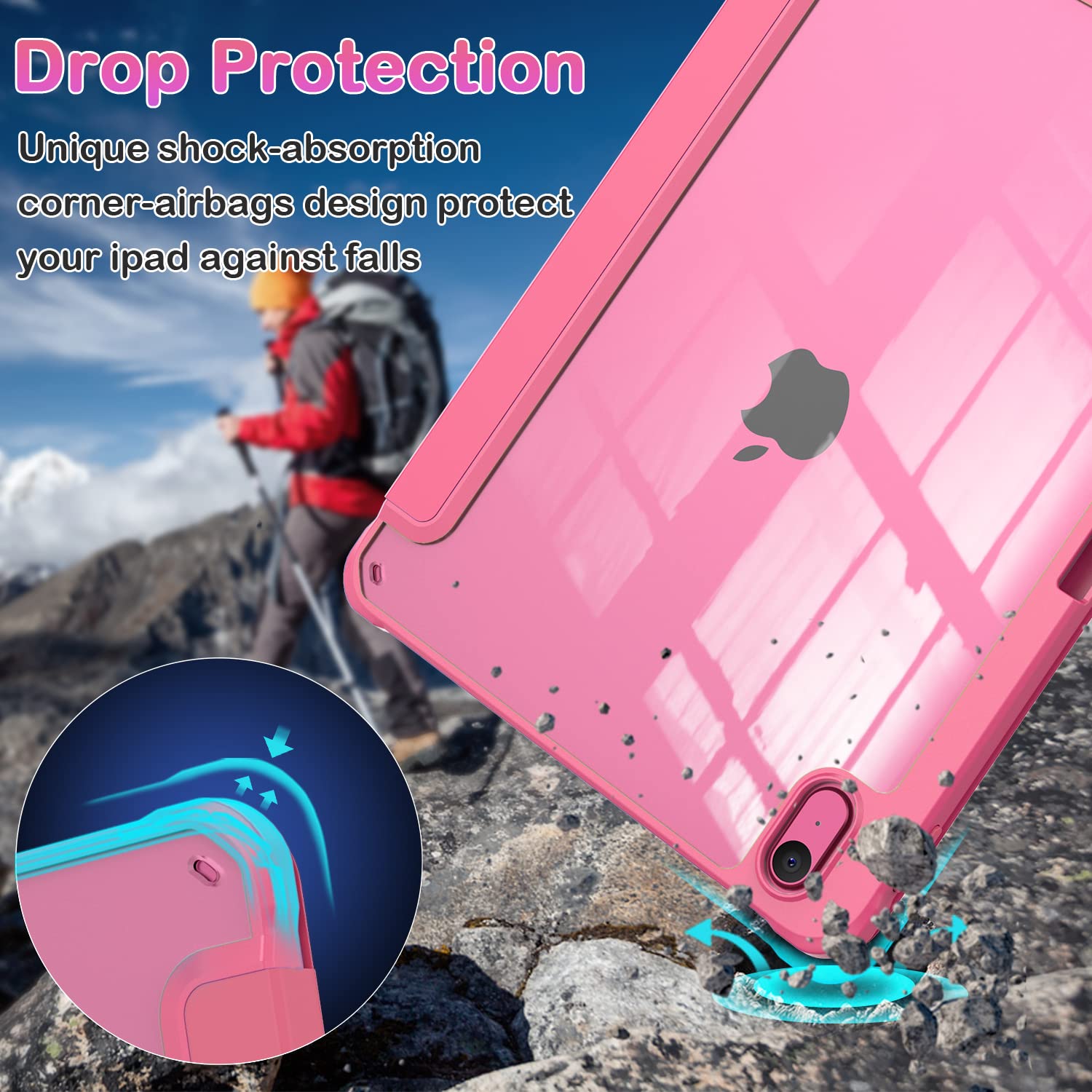 OKP Case for iPad 11th Generation 11-inch (A16) 2025, for 10.9'' iPad 10th Gen 2022, Slim Lightweight iPad 11/10 th Gen Protective Cover with Trifold Stand, Auto Wake/Sleep, Clear PC Back Shell, Pink