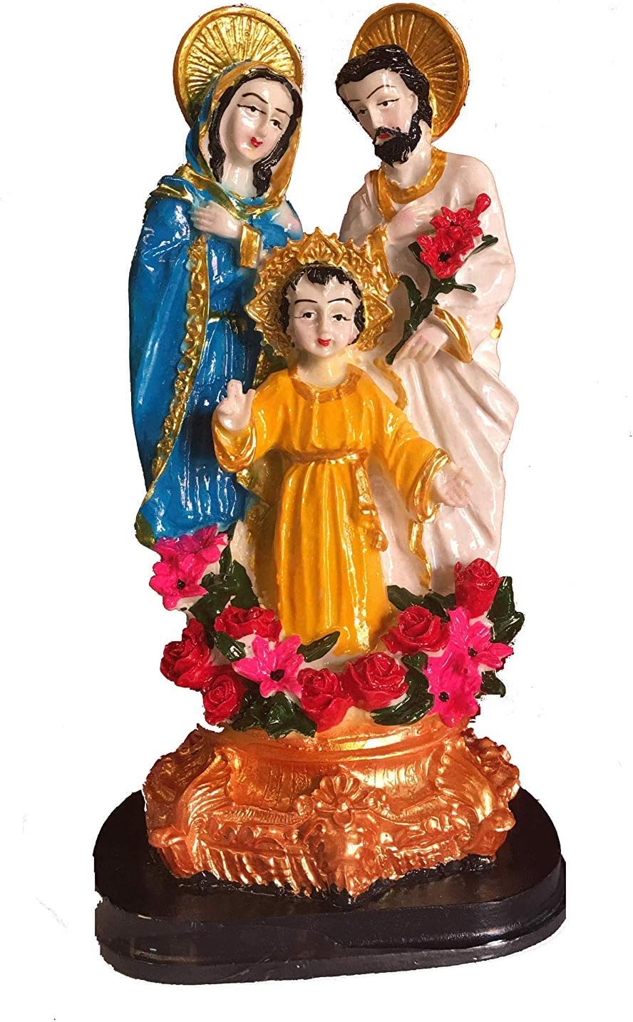 DELHI GIFT HOUSE Polyrasin Rosewood Crucifix Holy Family Jesus Mary Joseph Statue for Home, Church and Chapel Decoration (Standard Size, Multicolour)