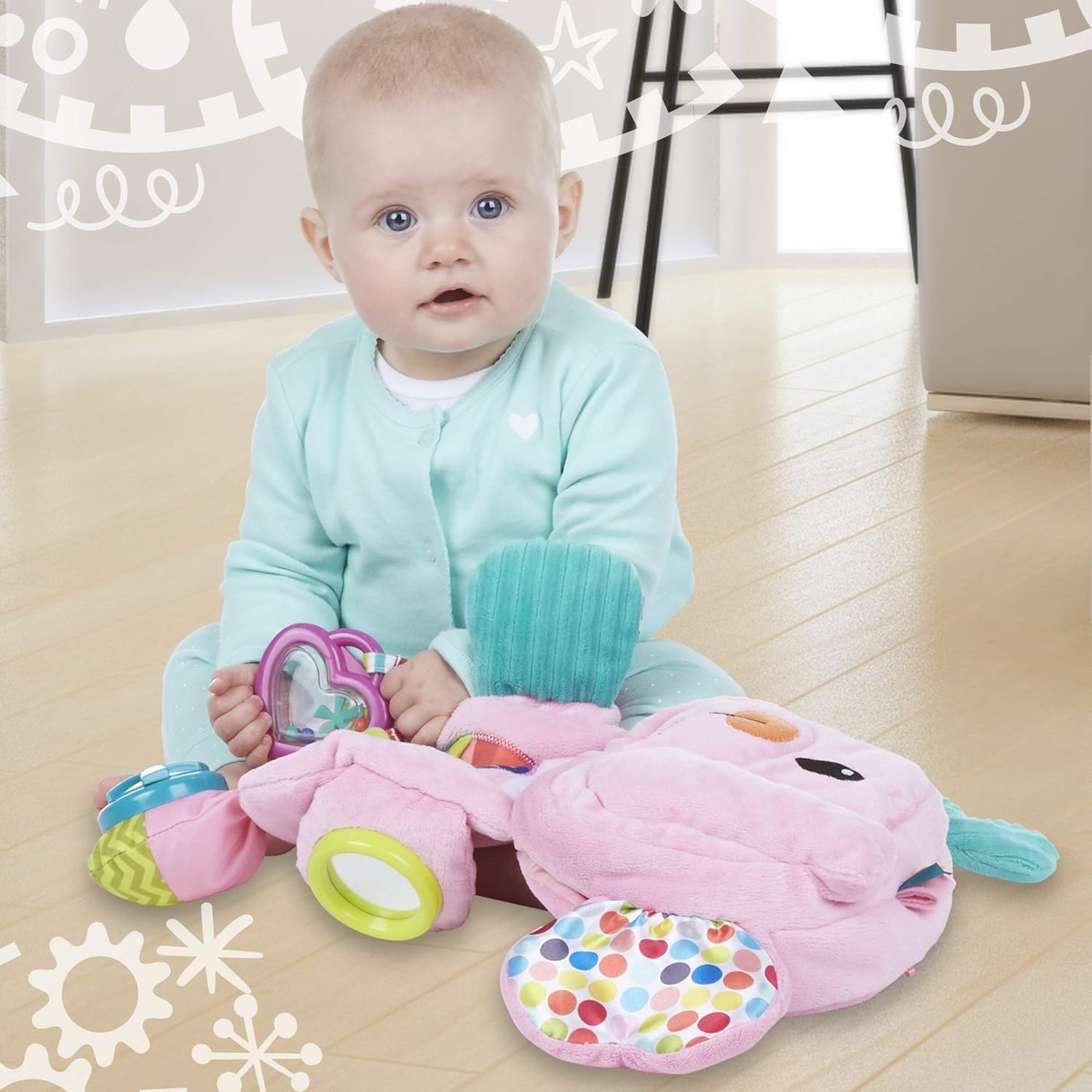 Playskool Fold 'n Go Elephant Stuffed Animal Tummy Time Toy for Babies 3 Months and Up, Pink ( Exclusive): Toys & Games