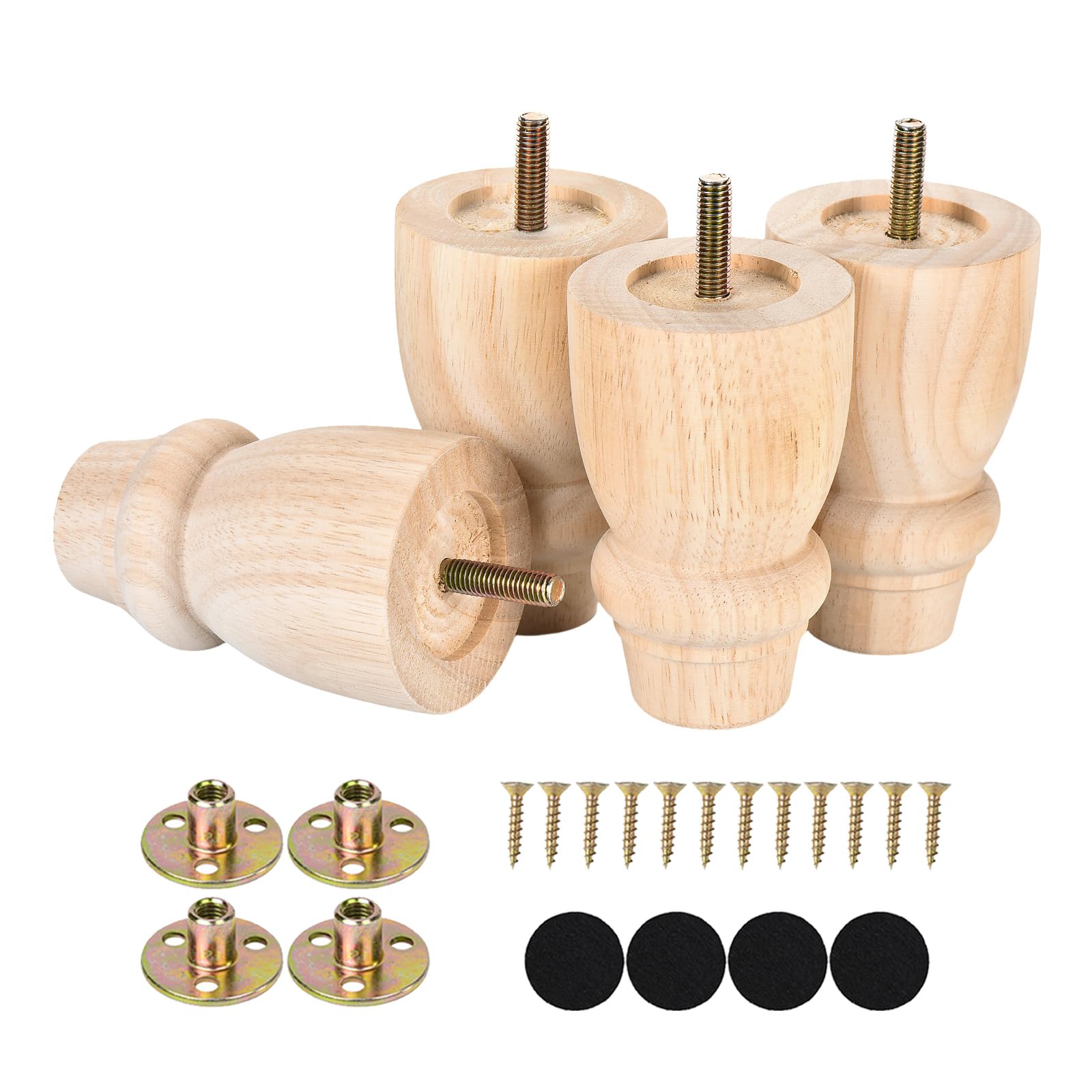 Photo 1 of Maricome 4 inch Unfinished Bun Feet Set of 4 Predrilled M8 Bolt Turned Wood Replacement Legs for Sofa Couch Cabinet Chair Ottoman