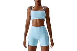 ABOCIW Workout Sets for Women 2 Piece Twist Front Halter Sports Bras High Waist Booty Shorts Exercise Gym Yoga Outfit