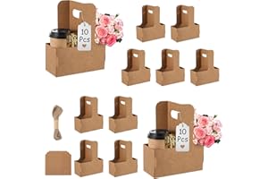 SUOOYDOY 10 Pack 2 Cup Disposable Drink Carrier with Handle Paperboard Coffee Cup Holder Portable for Hot Cold Drinks Food Delivery Services with Heart Card for Teacher Appreciation Week Mother's Day