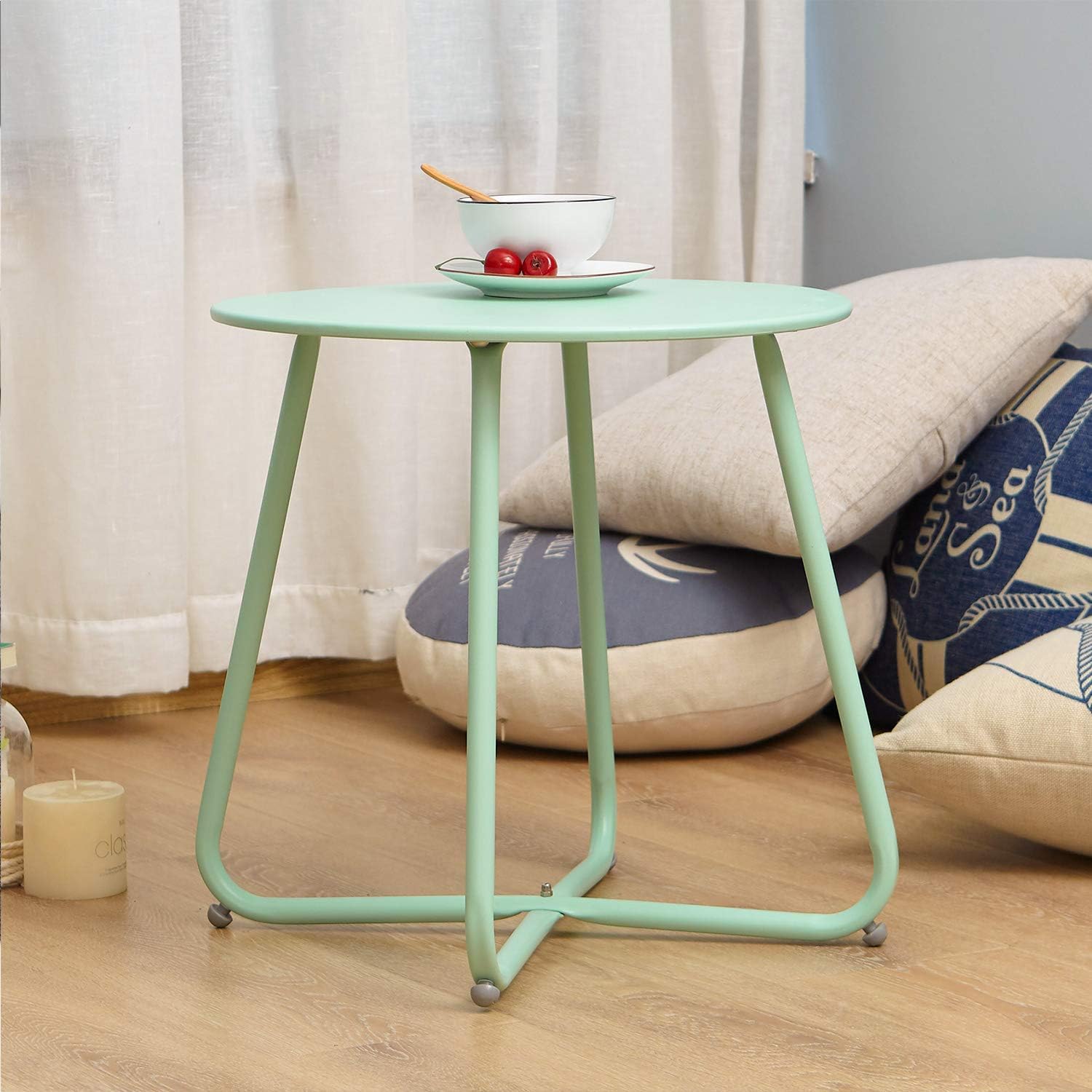 Grand patio Round Metal Side/End Table, Steel Patio Coffee Table for Bistro, Porch, Weather Resistant Outside Table Small (Mint Green): Kitchen & Dining
