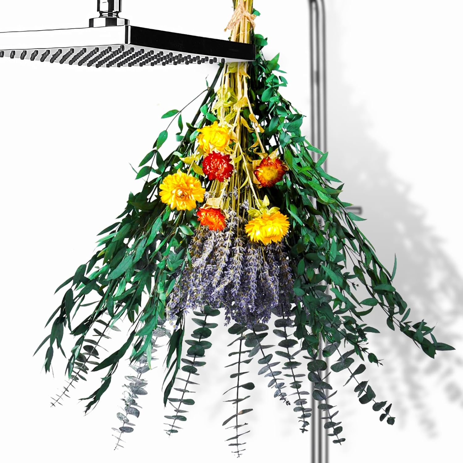Dried & Preserved Flora - FIZERDMX Dried Eucalyptus Stems and Dried Lavender Bundle Mixed Chrysanthemums for Shower Hanging Plant,Shower Eucalyptus Hanging with Real Eucalyptus Leaves,Eucalyptus for Shower,Eucalyptus Decor