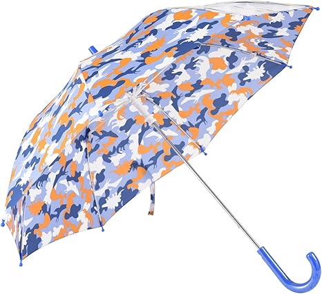 Amazon Co Jp パップアイ 子供用 長傘 迷彩 恐竜 全2柄 手開き ブルー 8本骨 50cm 100 110cm グラスファイバー骨 窓付き傘 D 60 40 M ホーム キッチン