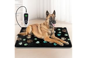GOLOPET Large Dog Heating Pad 36x24 in with Smart Thermostat Switch and Power Line Protection Tube,Obtained MET and UL Dual Certification,Waterproof Pet Heating Pad for Dogs,with Plush Fabric Cover