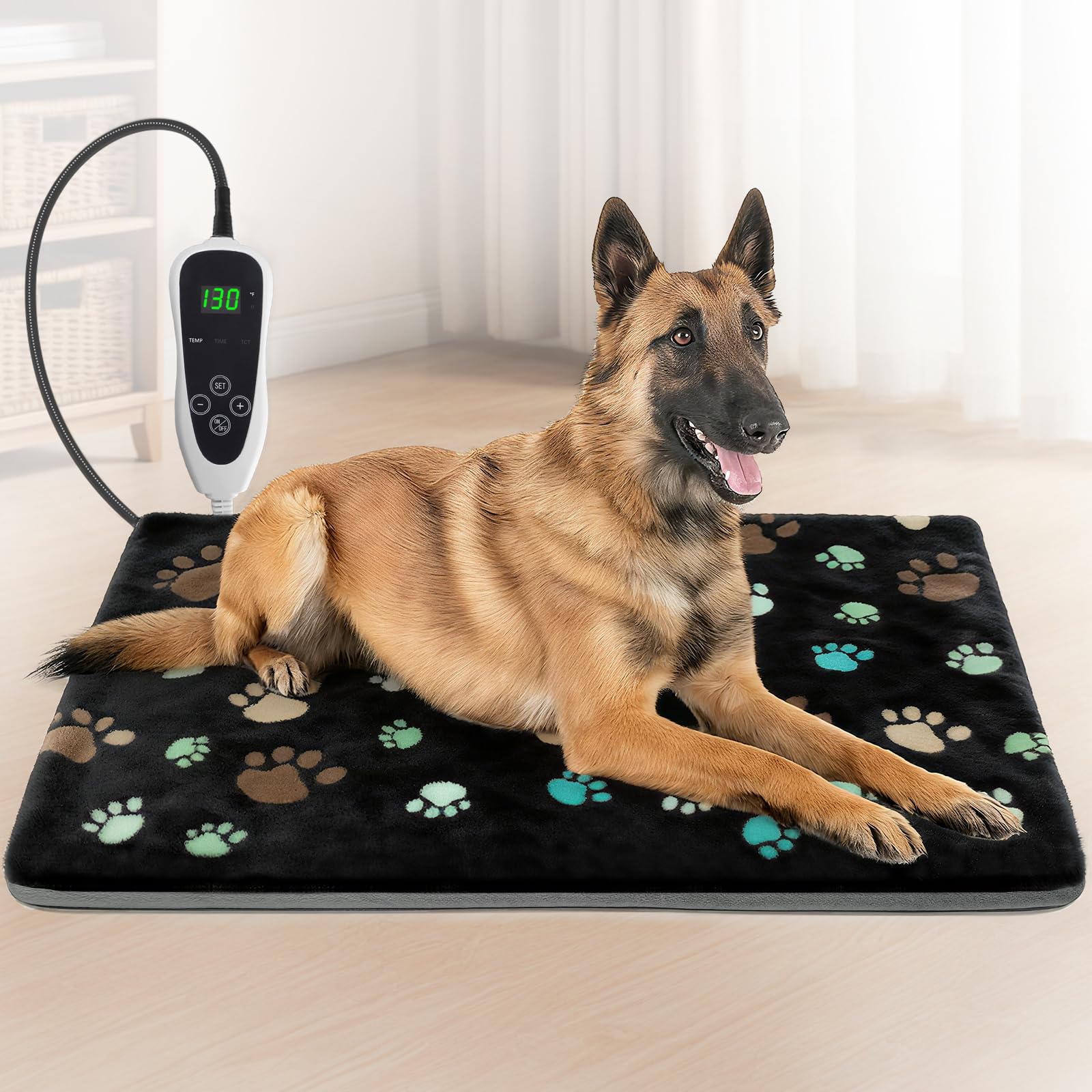 Photo 1 of GOLOPET Large Dog Heating Pad 36x24 in with Smart Thermostat Switch and Power Line Protection Tube,Obtained MET and UL Dual Certification,Waterproof Pet Heating Pad for Dogs,with Plush Fabric Cover