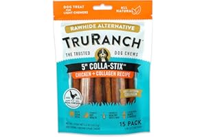 TRURANCH 5" Collagen Sticks, Chicken, Healthy Joint Support Dog Treat, Rawhide Alternative, Skin & Coat Health, Made with Real Chicken, 1 Bag, 15 Count