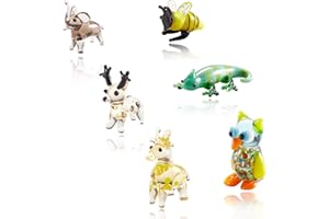 WEWAYSMILE 6Pcs Hand Blown Glass Figurines Includes Christmas Reindeer,Birds,Giraffes,Bees,Chameleon,Elephant Glass Figurines
