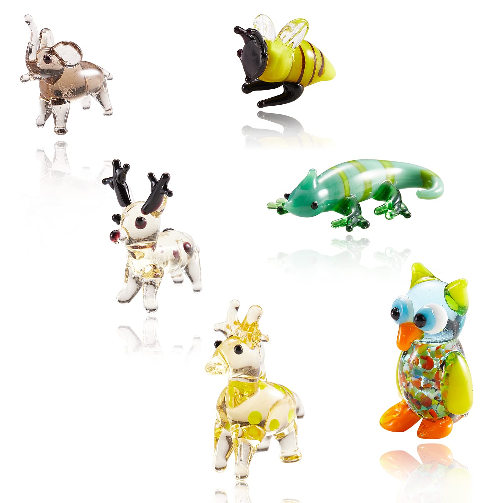 WEWAYSMILE 6 pcs Crystal Figurines Collectibles, Blown Glass Art, Miniature Hand Blown Crystal Art Collectible for Table Ornaments Home Decor