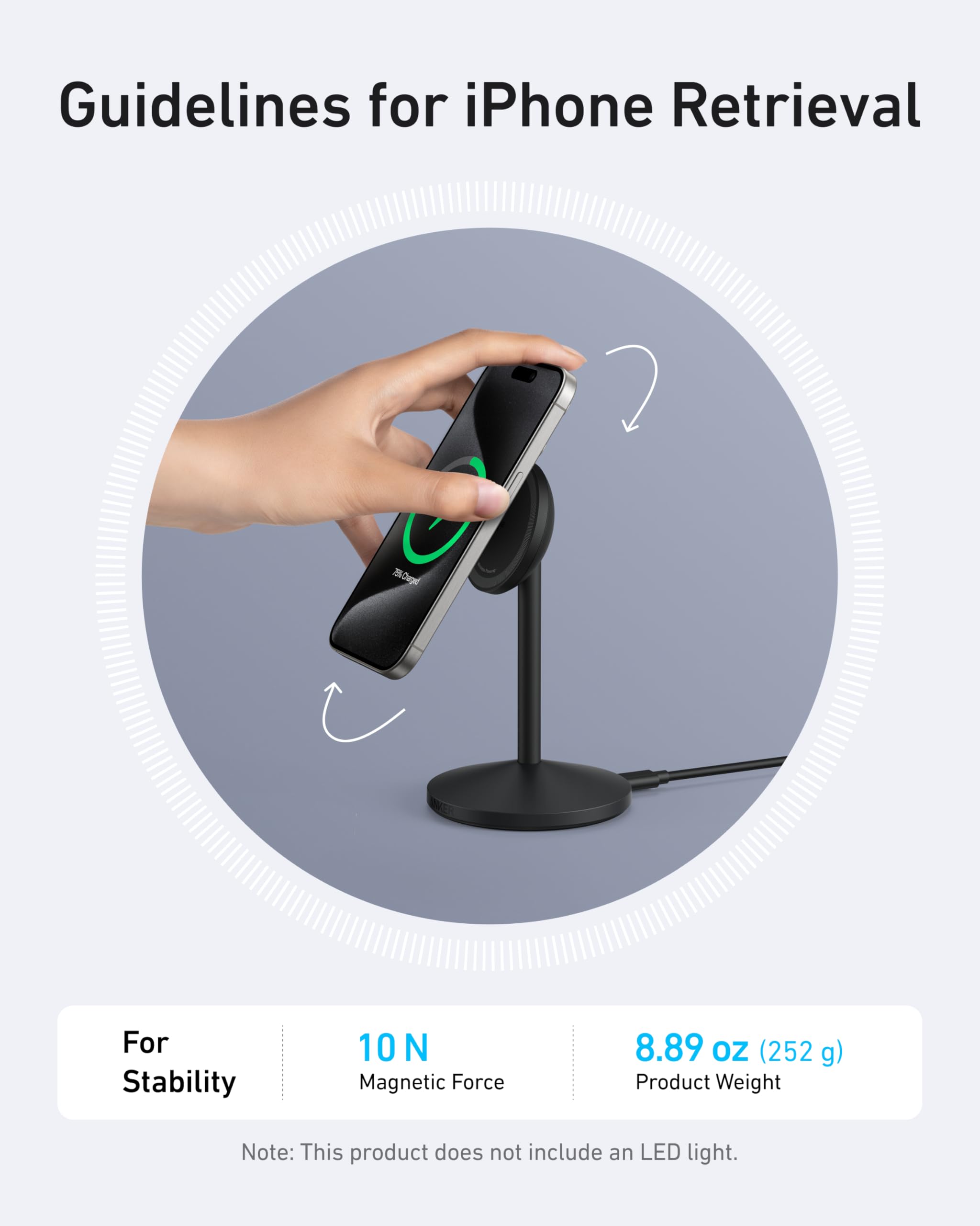 Anker MagGo iPhone 17 MagSafe Charger Compatible Stand, 15W Fast Magnetic Wireless Charging Station, Qi2 Certified 360° Wireless Charger, Magnetic Stand for iPhone 17/16/15/14/13 Series (No Adapter)