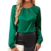 Bluetime Silk Blouses for Women Dressy Work Satin Dress Shirts Pleated Long Sleeve Business Casual Tops Fall Outfits