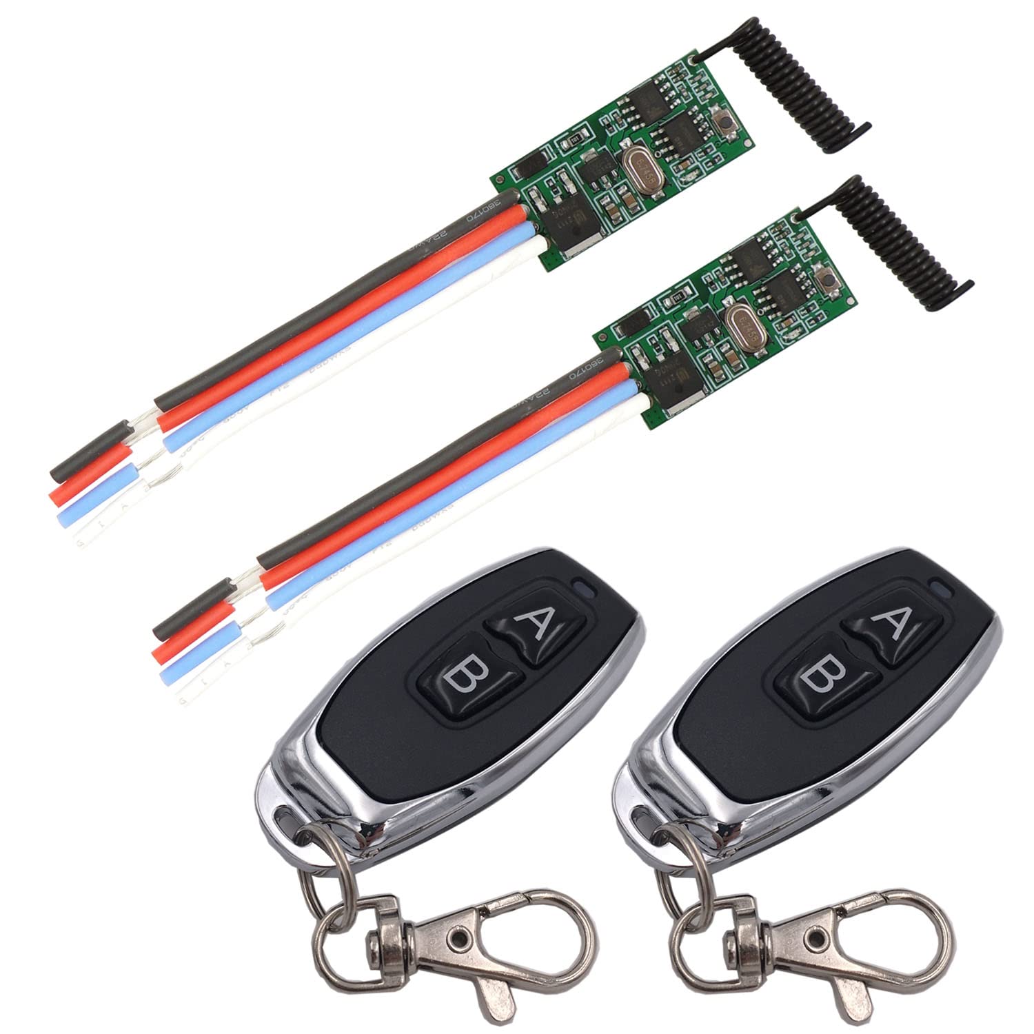 DieseRC 2 Receiver Modules with 2 Transmitters Wireless Remote Control Switch DC 3.6V 5V 12V 24V 30V 2A 1 Channel 433Mhz Radio Control Remote Switch Small Mini Size Controller