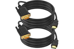 Jozzai HDMI to VGA Cable, 3.3 FT, 2 Pack, Male to Male, Black, 1080P HD Video Cord Compatible for Some Computer, Desktop, Monitor, Projector, HDTV (NOT Bidirectional)