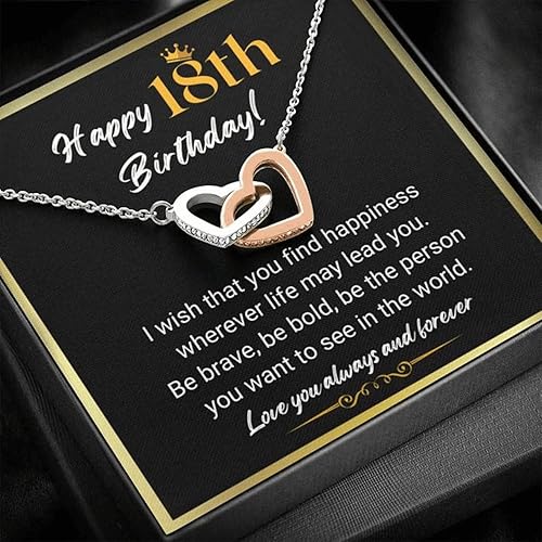 LOTUS-A 18th Birthday Gifts for Girls Interlock Heart Necklace