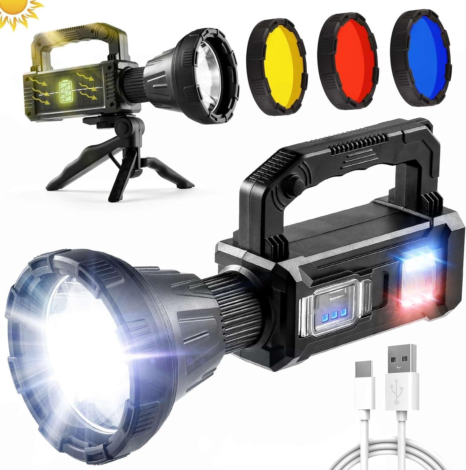 Utry Torches Led Super Bright Rechargeable, Long Range Searchlight, 100000 Lumens Led Super Bright Flashlight for Outdoor Emergencies, Camping, Fishing, Hunting and Other Versatile Lighting