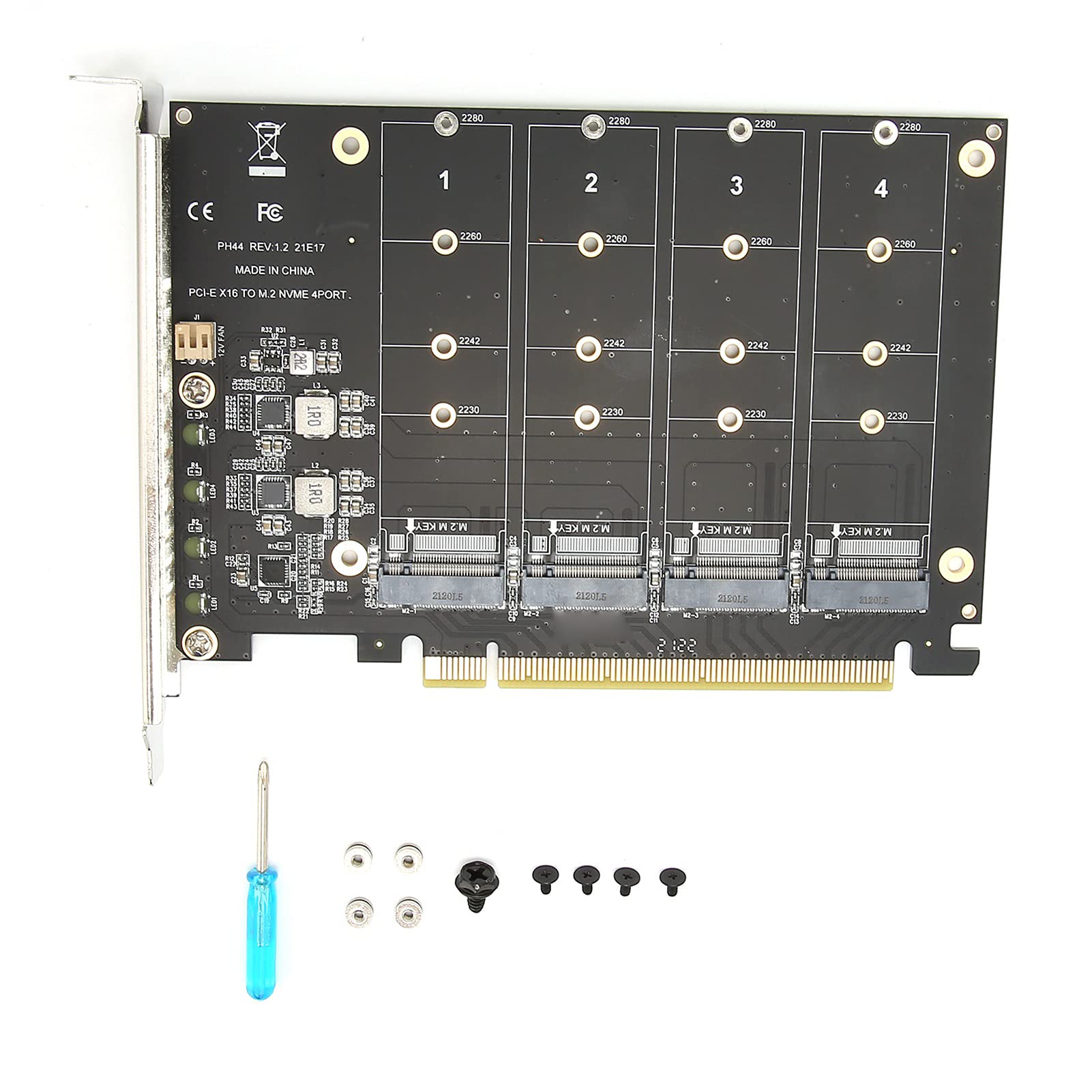 Banapoy Dubbele M.2 PCIE-adapterkaart, 4-poorts M.2 NVMe SSD Naar PCIE X16 M Key Harde Schijfconverterlezer 4x32gbps Full Speed 3040 Pc Interne Uitbreidingskaartph44