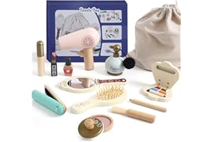 OESSUF Kids Makeup Kit for Girl, Wooden Makeup Toy Set for Toddlers, Pretend Wood Beauty Salon Toys Set for Kid Children Princess, Christmas Birthday Gift Toy for 3 4 5 6 7 8 9 10 Year Old
