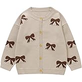 Valseclub Girls Cute Bow Knitted Open Front Cardigan Button Up Oversized Sweater Outerwear