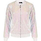 KANCY KOLE Womens Sequin Jacket with Pockets Casual Long Sleeve Front Zip Party Bomber Blazer S-2XL