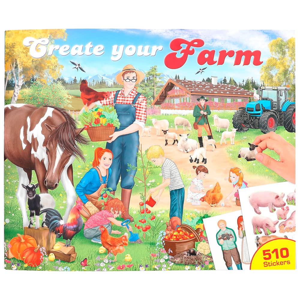 Depesche 12503 Create Your Farm Colouring and Sticker Book with 24 Pages for Creating Beautiful Animal Worlds, Colouring Book with 3 Sticker Sheets