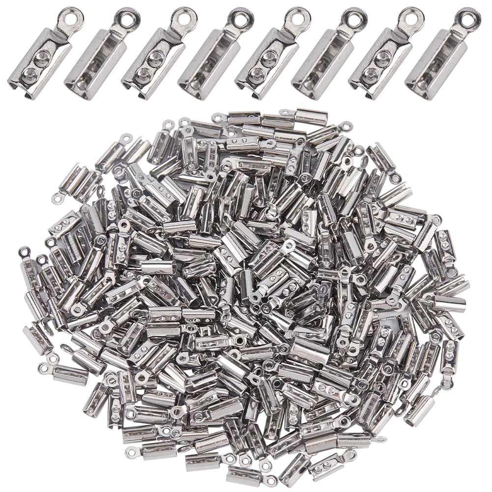 SOFPLATE 1 Box 300Pcs 3mm Fold Over Cord Ends Crimp End Tips Folding End Crimps Fold-over Ends Caps Leather Ribbon jewellery Connector Findings for jewellery Making Supplies DIY Necklace Bracelet